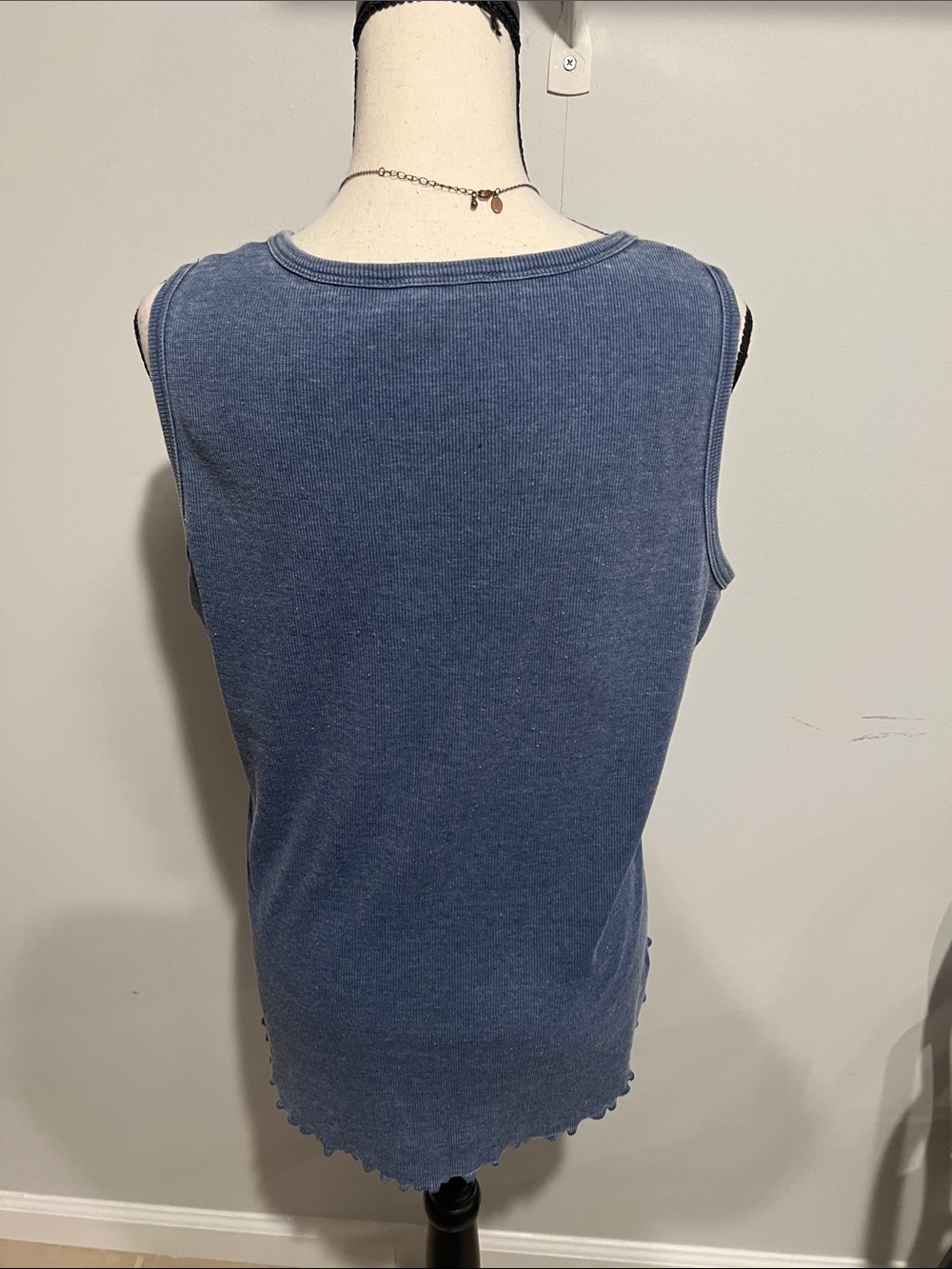 Washed Blue Ribbed Henley Tank Top - Women's Sleeveless Knit - Picture 8 of 10